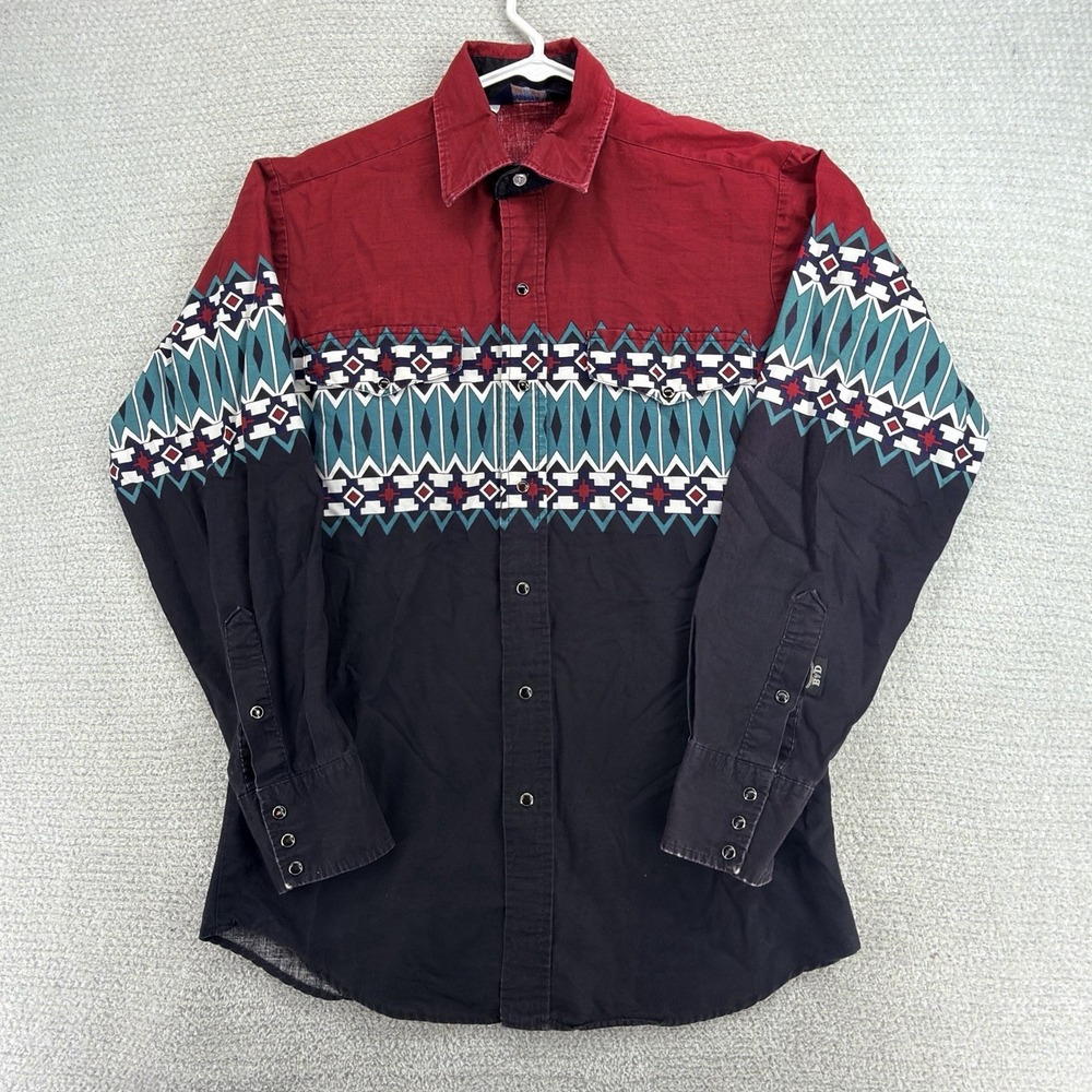 Vintage 90s Brooks & Dunn Panhandle Slim Western Shirt Mens M Aztec Pearl Snap